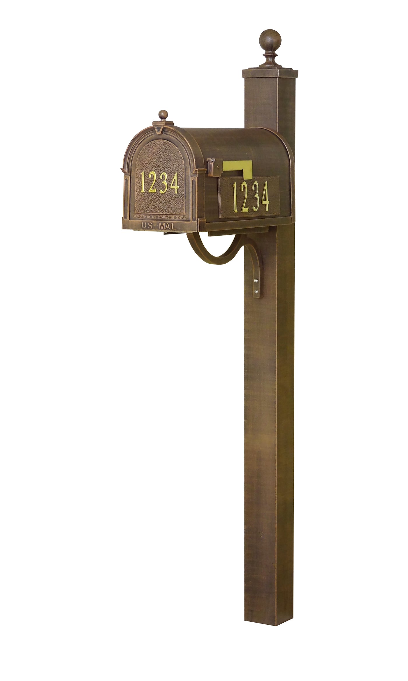 Berkshire Curbside Mailbox with Front and Side Address Numbers and Springfield Mailbox Post