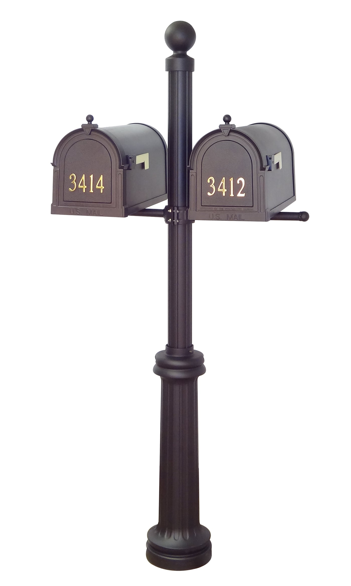 Berkshire Curbside Mailboxes with Front Address Numbers and Fresno Double Mount Mailbox Post