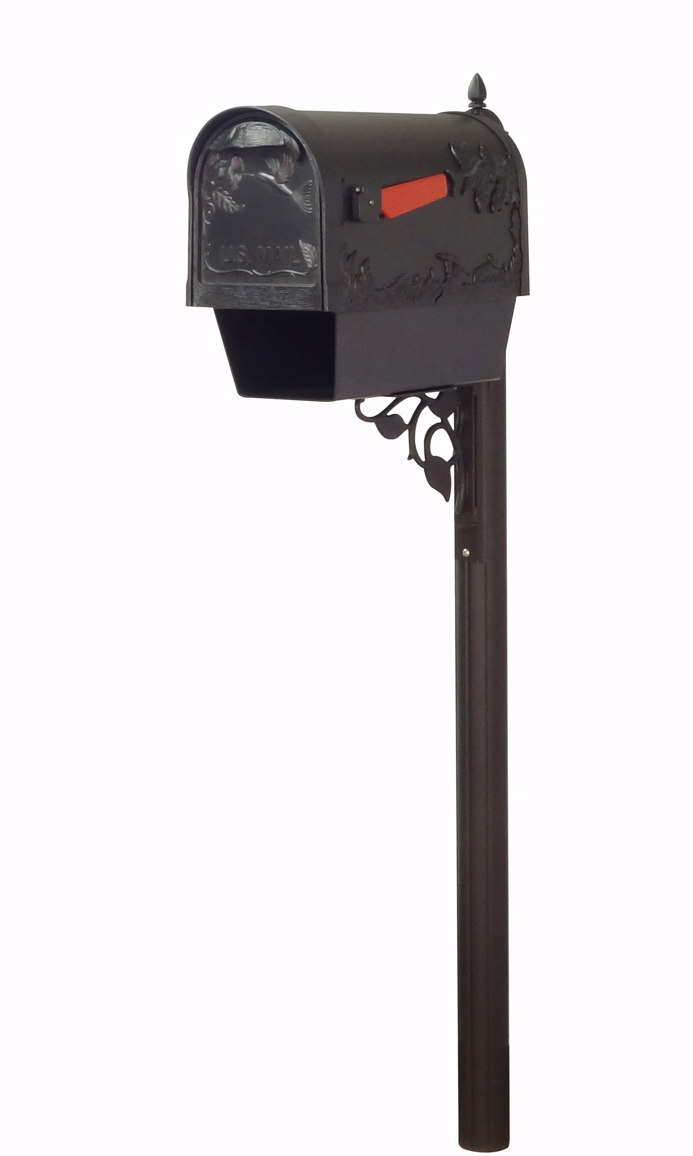 Hummingbird Curbside Mailbox with Newspaper Tube and Albion Mailbox Post