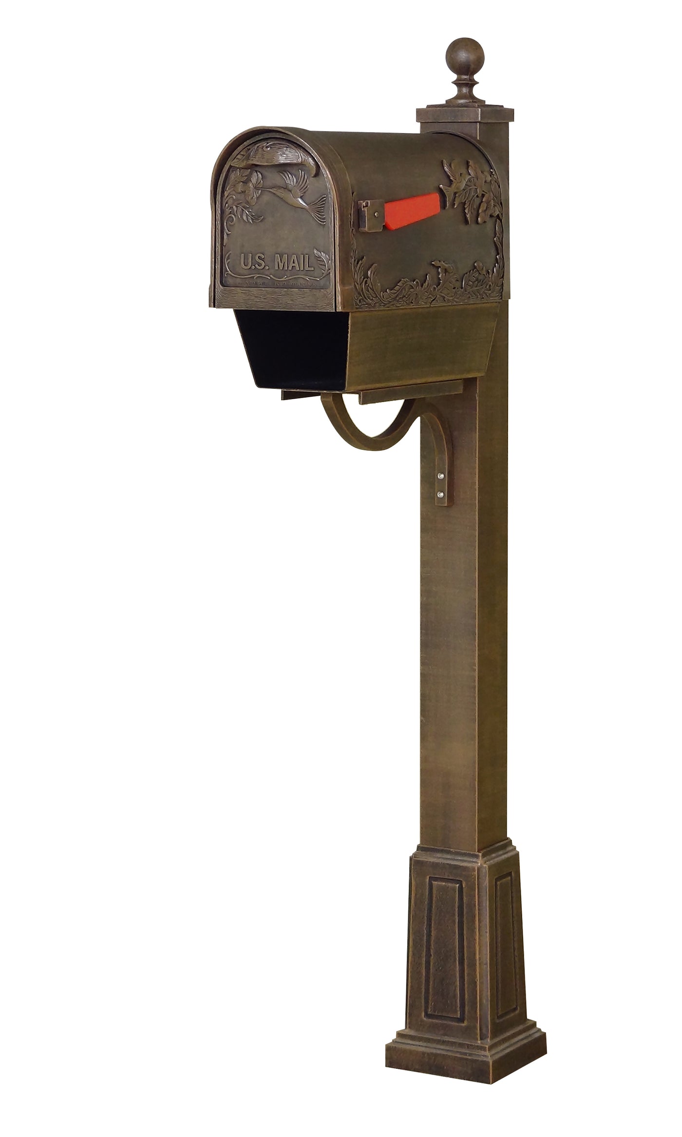 Hummingbird Curbside Mailbox with Newspaper Tube and Springfield Mailbox Post with Base