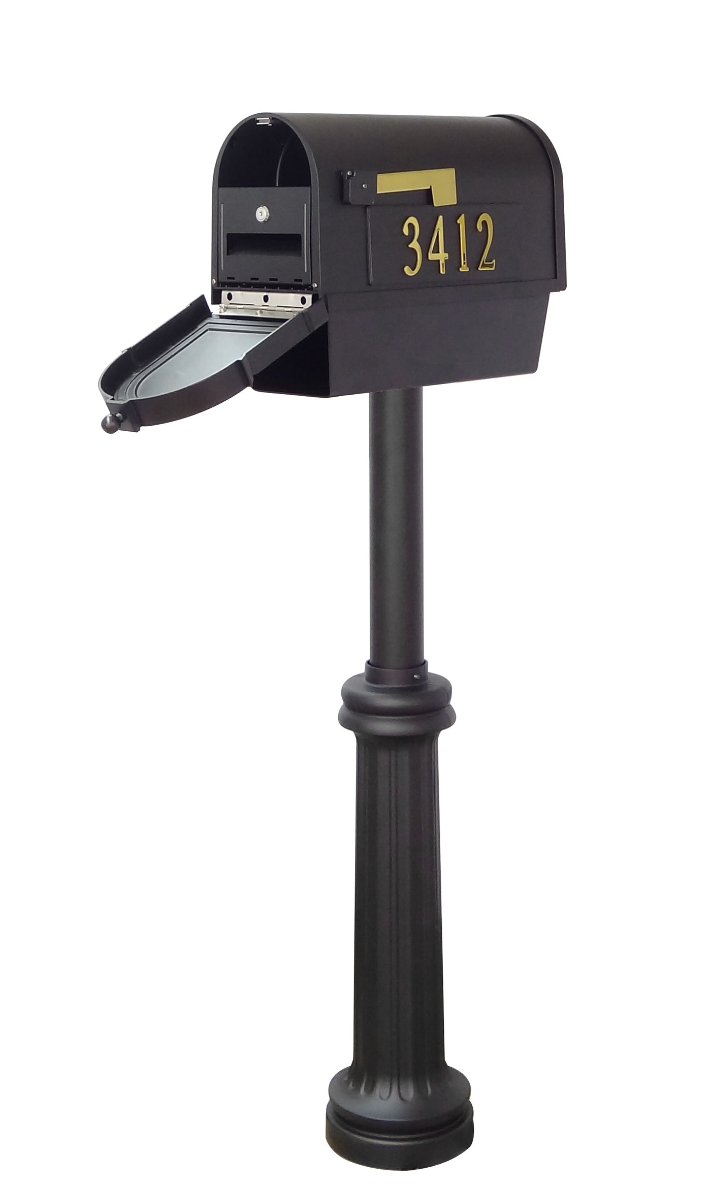 Berkshire Curbside Mailbox with Front and Side Address Numbers, Newspaper Tube and Bradford Mailbox Post