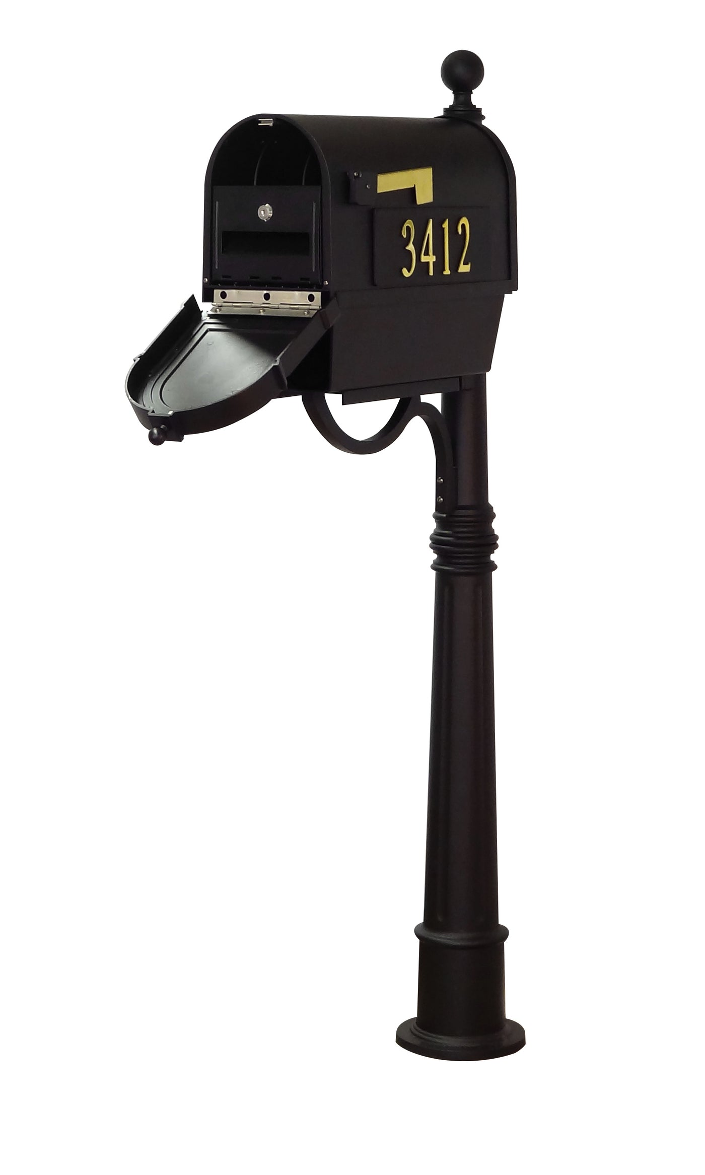 Berkshire Curbside Mailbox with Front and Side Address Numbers, Newspaper Tube, Locking Insert and Ashland Mailbox Post