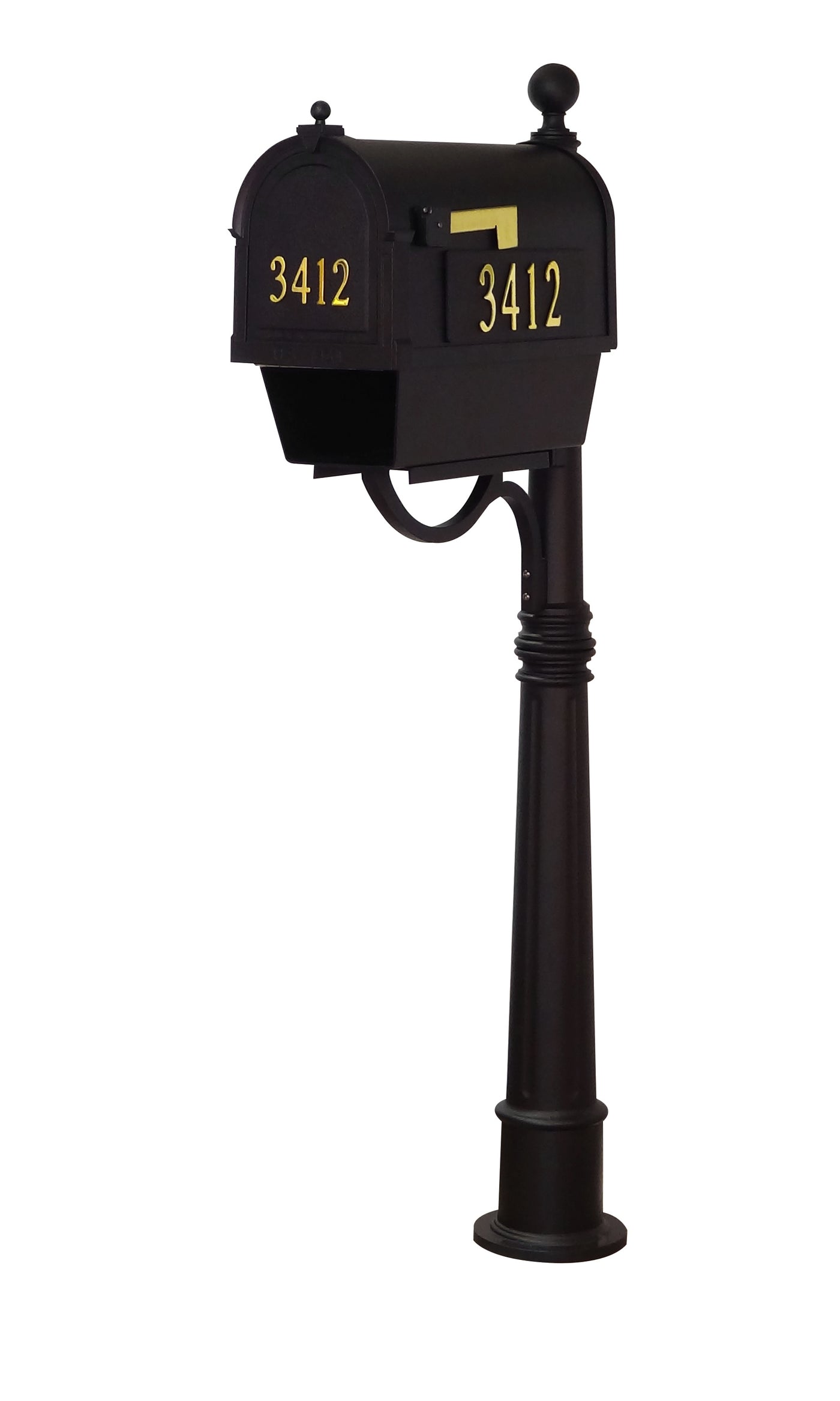 Berkshire Curbside Mailbox with Front and Side Address Numbers, Newspaper Tube and Ashland Mailbox Post