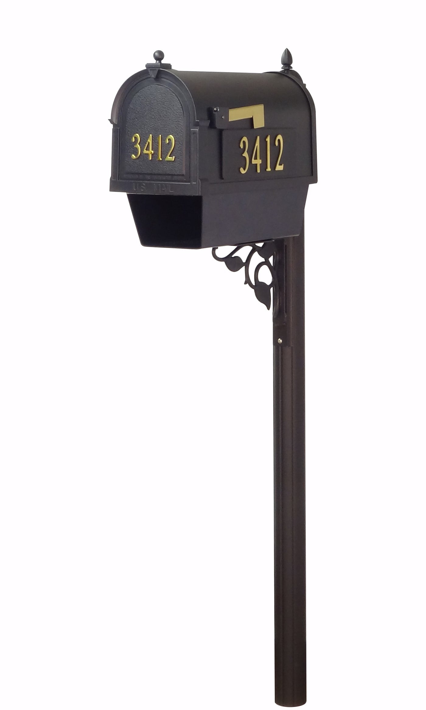 Berkshire Curbside Mailbox with Front and Side Address Numbers, Newspaper Tube and Albion Mailbox Post