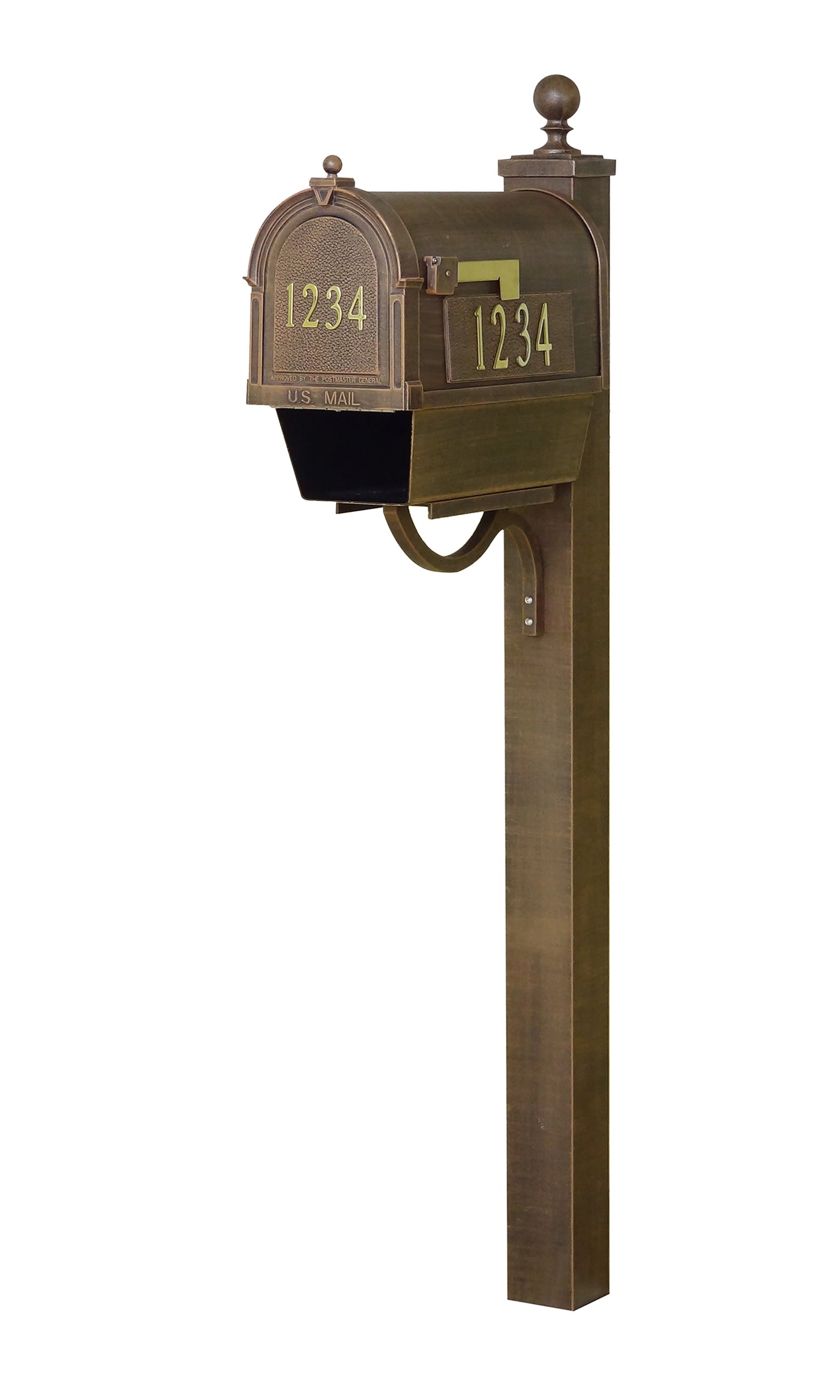 Berkshire Curbside Mailbox with Front and Side Address Numbers, Newspaper Tube and Springfield Mailbox Post