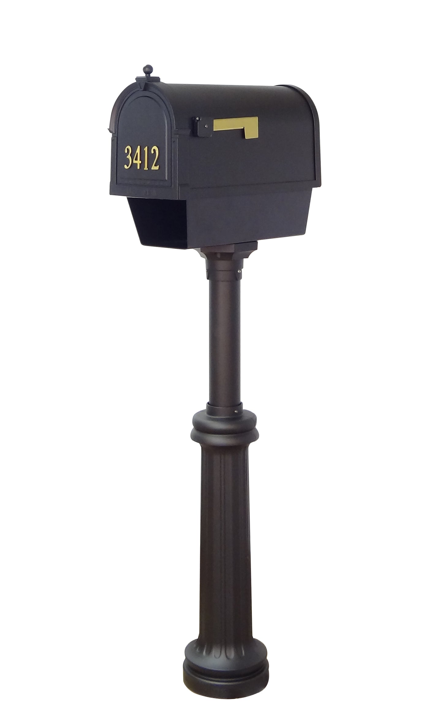 Berkshire Curbside Mailbox with Newspaper Tube, Front Address Numbers and Bradford Mailbox Post
