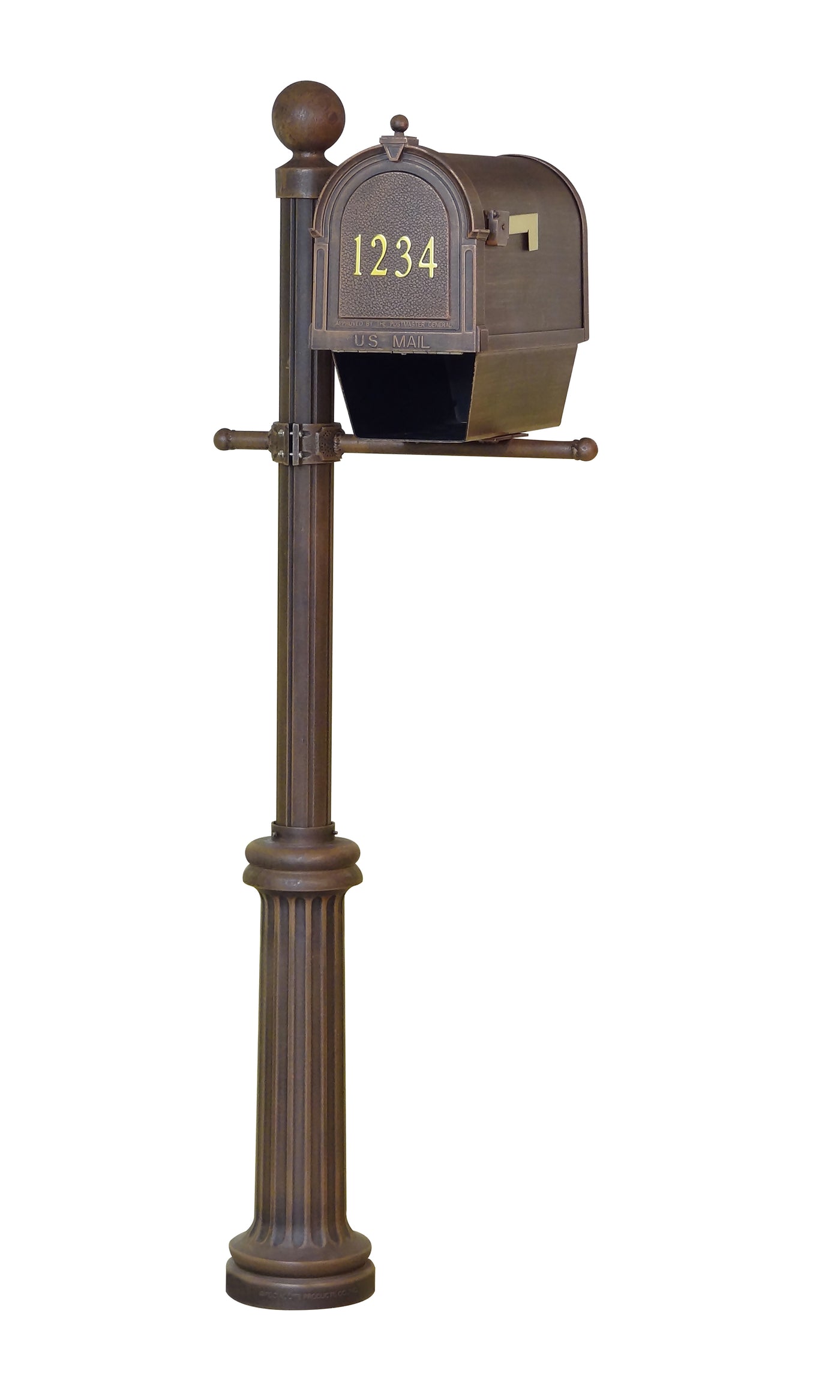 Berkshire Curbside Mailbox with Newspaper Tube, Front Address Numbers and Fresno Mailbox Post