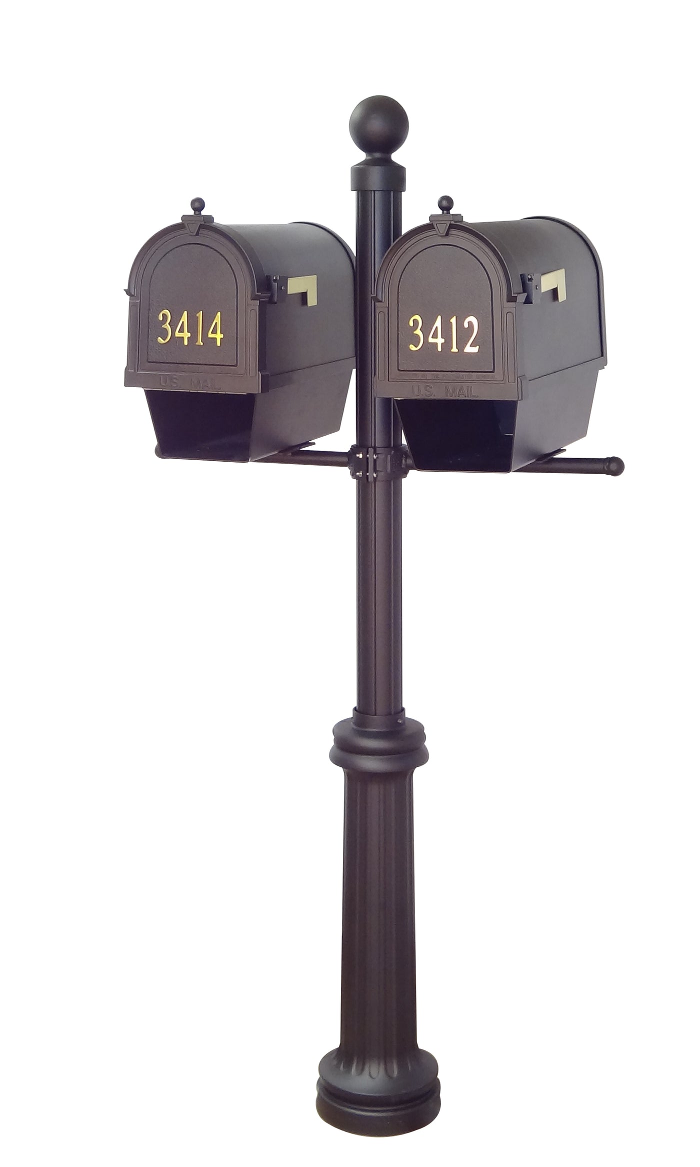Berkshire Curbside Mailboxes with Front Address Numbers, Newspaper Tube and Fresno Double Mount Mailbox Post