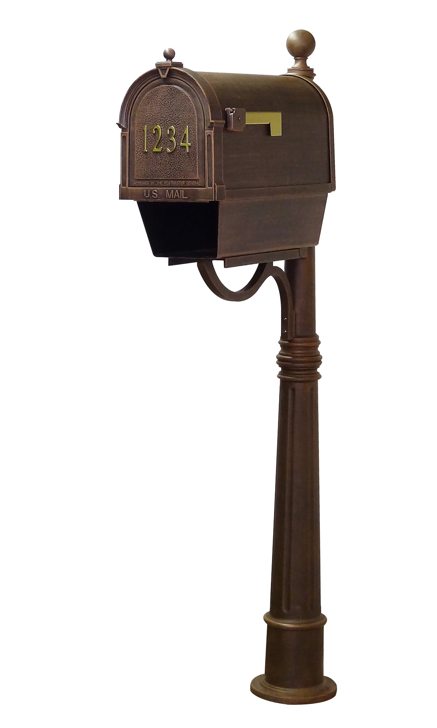 Berkshire Curbside Mailbox with Front Address Numbers, Newspaper Tube and Ashland Mailbox Post