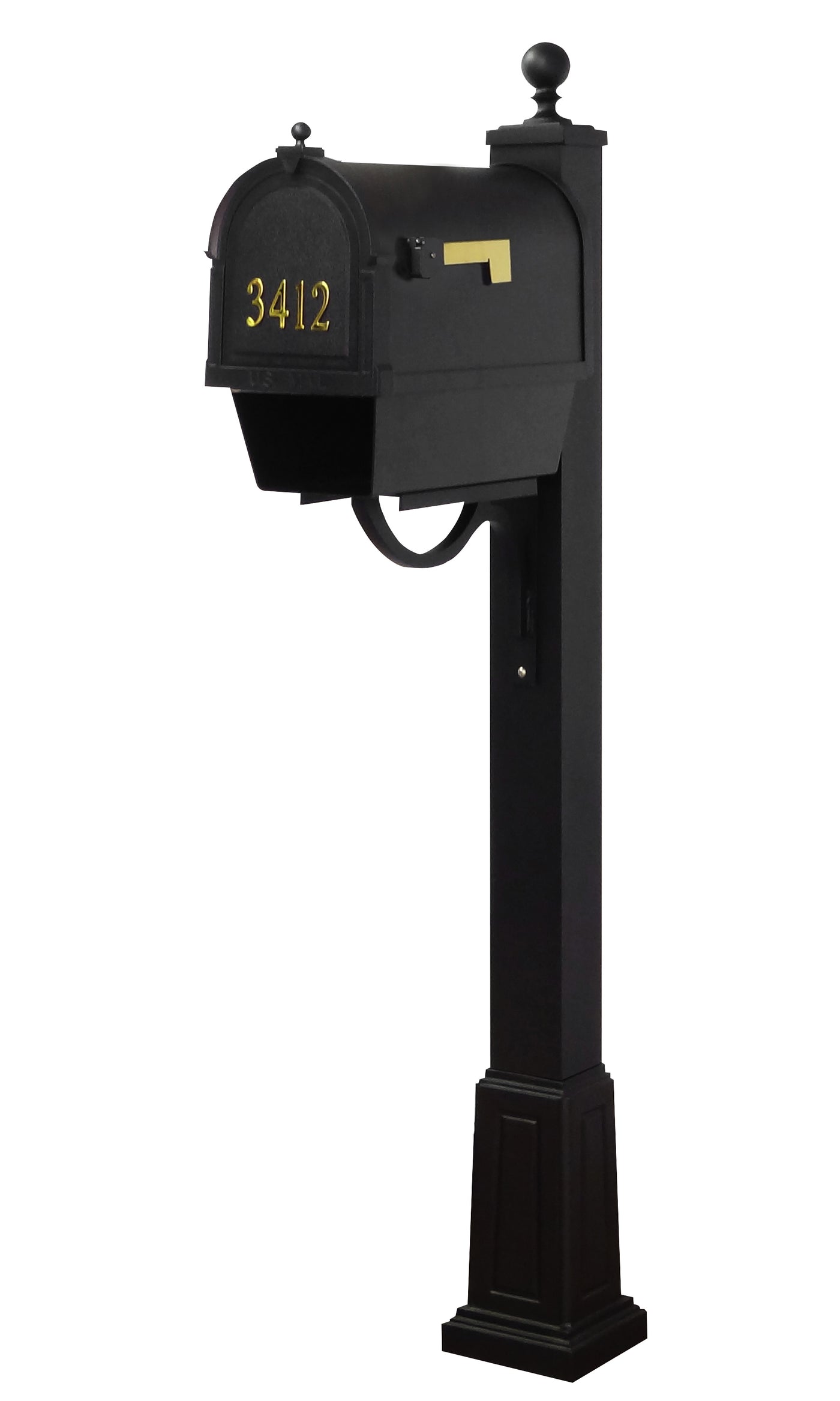 Berkshire Curbside Mailbox with Front Numbers, Newspaper Tube and Springfield Mailbox Post with Base