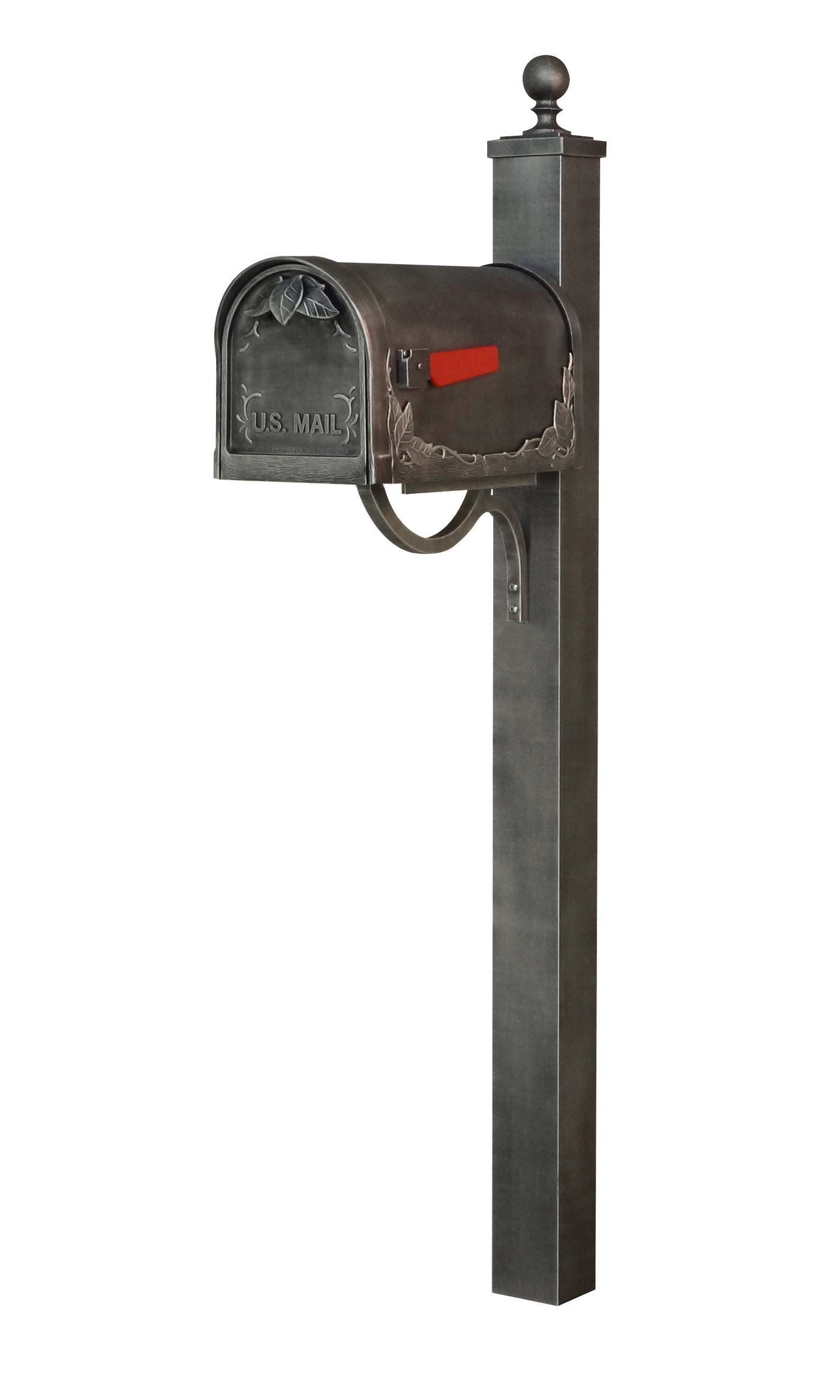 Floral Curbside Mailbox and Springfield Direct Burial Mailbox Post Smooth Square