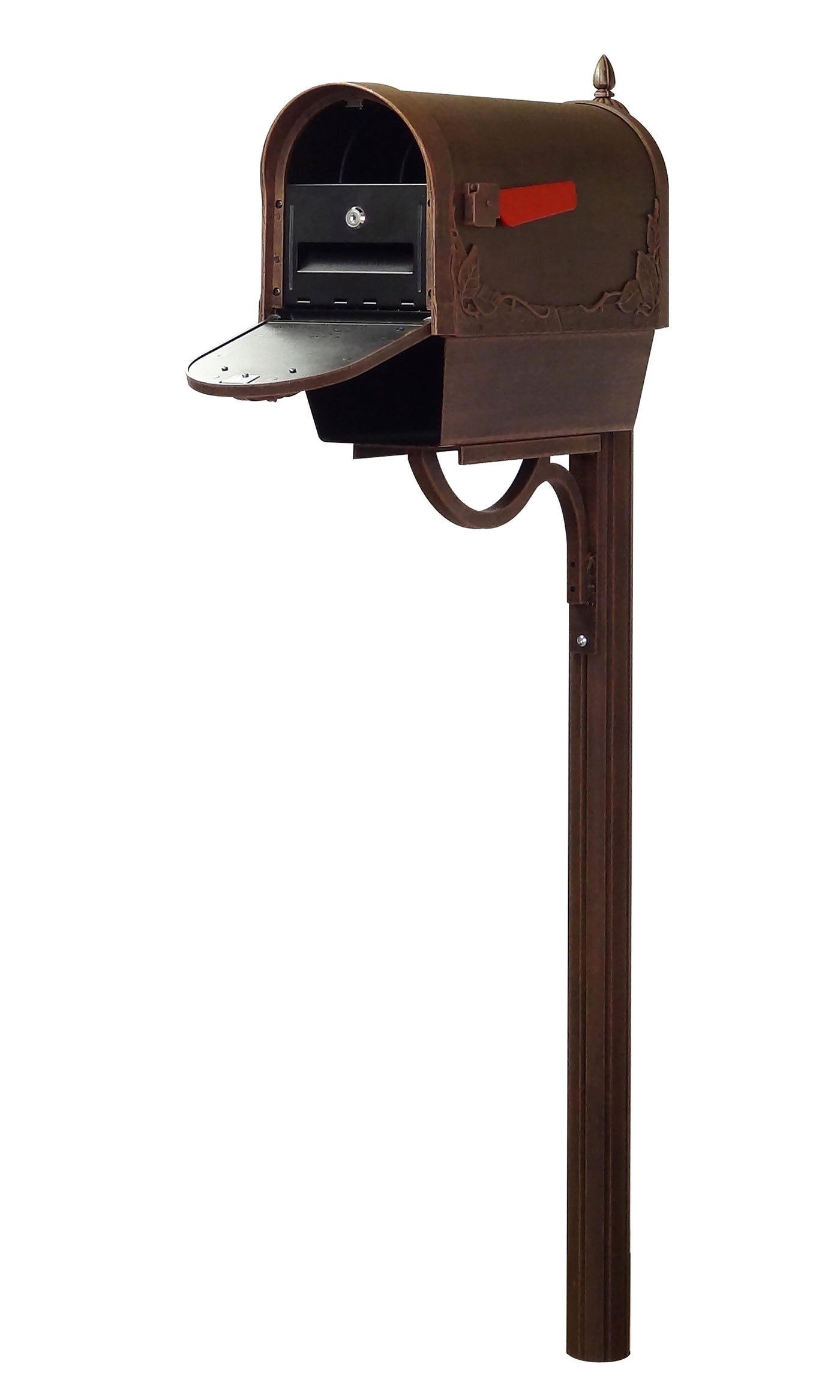 Floral Curbside Mailbox with Newspaper Tube, Locking Insert and Richland Mailbox Post