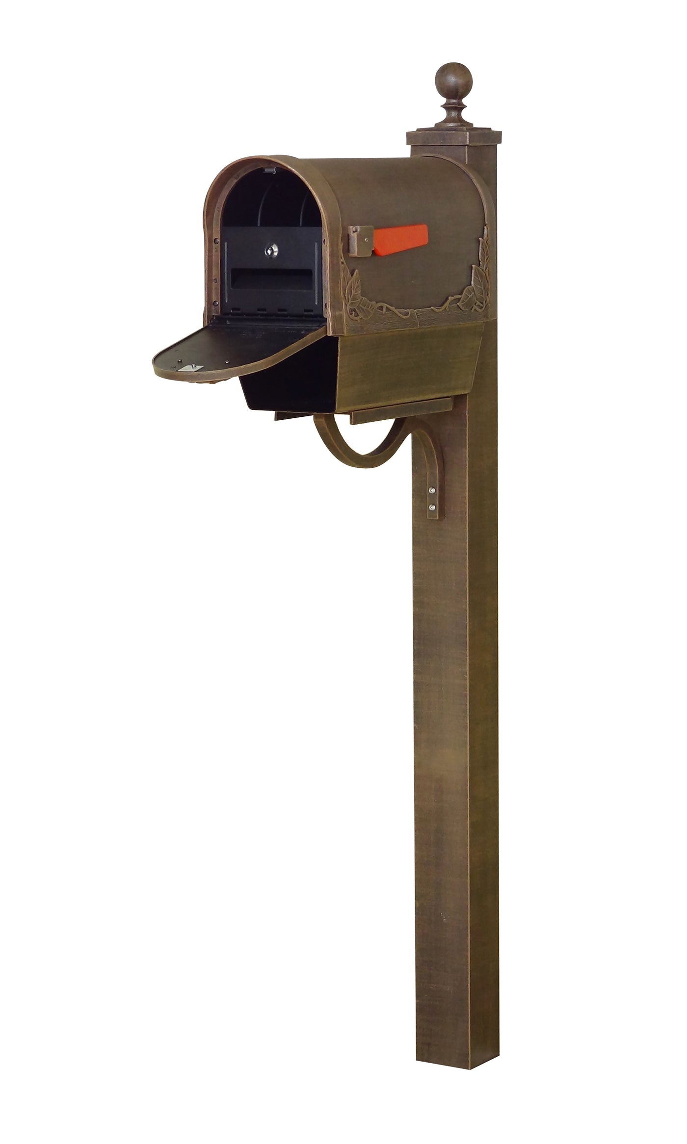 Floral Curbside Mailbox with Newspaper Tube, Locking Insert and Springfield Mailbox Post