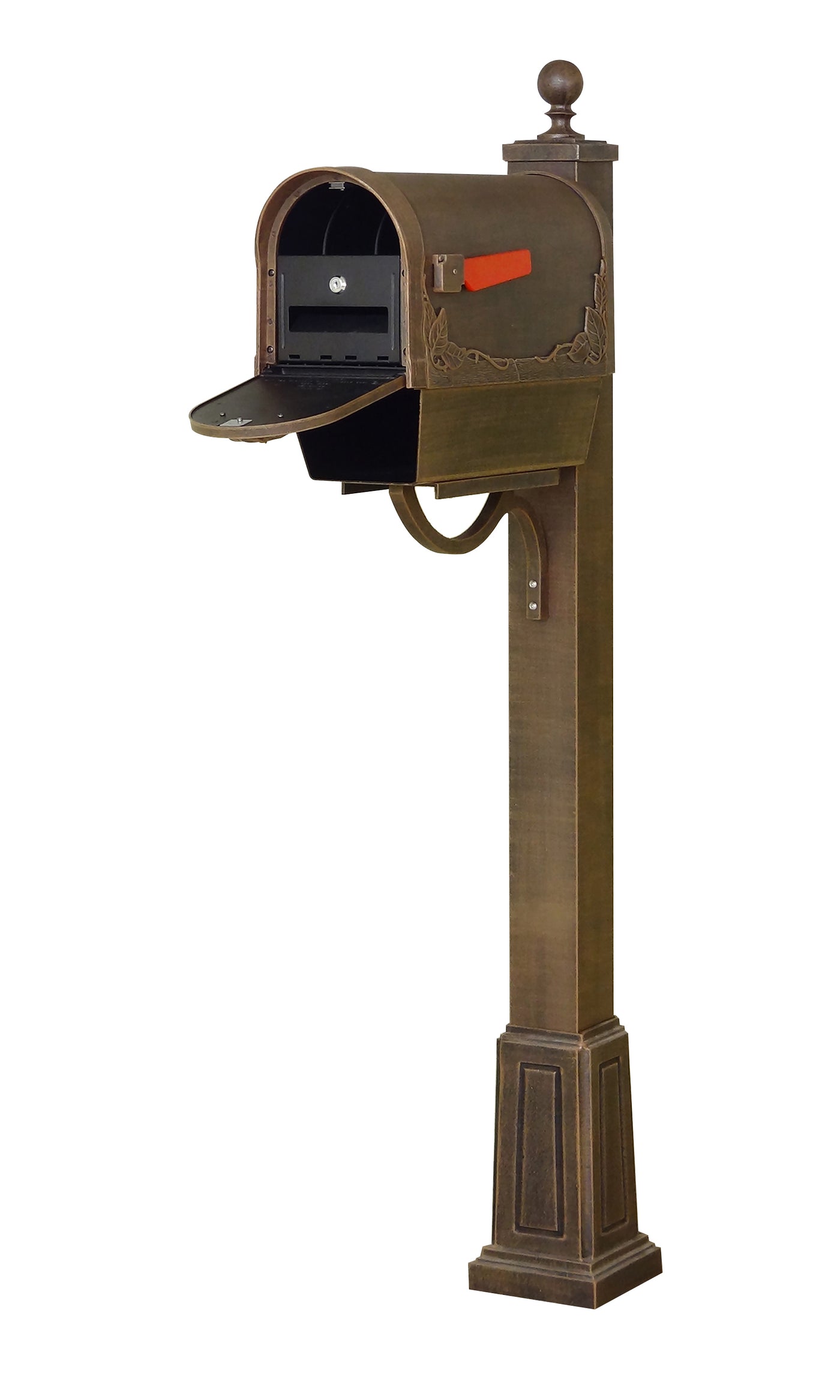 Floral Curbside Mailbox with Newspaper Tube, Locking Insert and Springfield Mailbox Post with Base