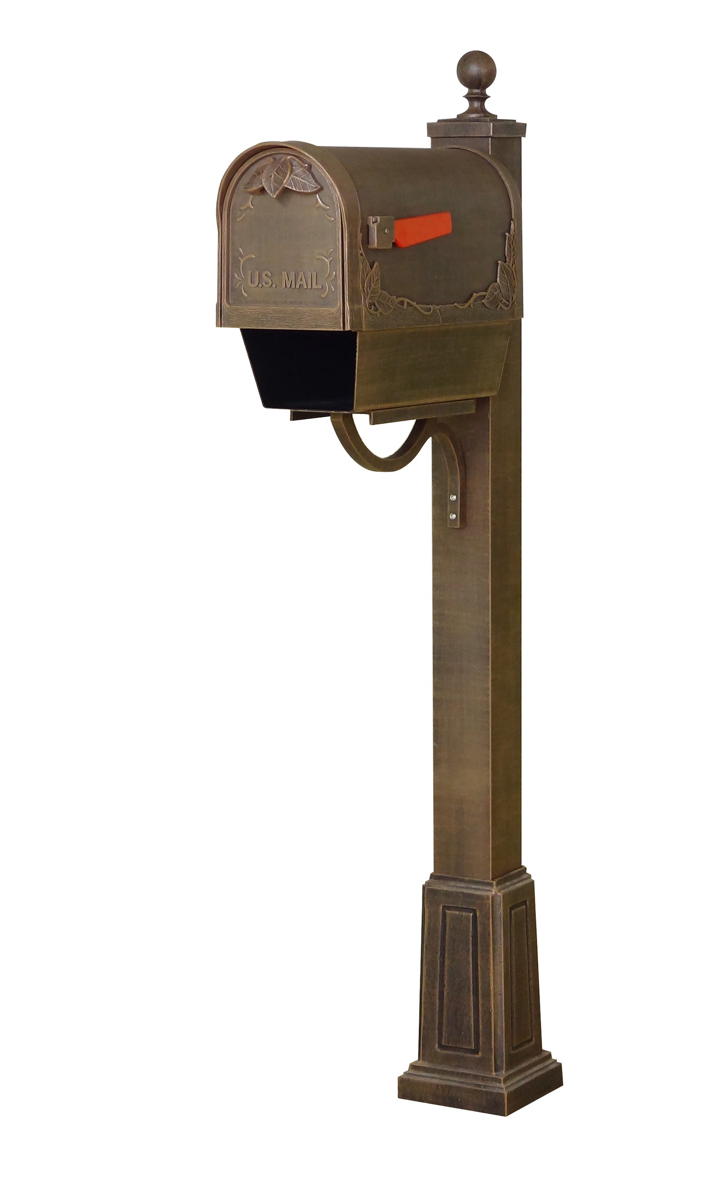 Floral Curbside Mailbox with Newspaper Tube and Springfield Mailbox Post with Base