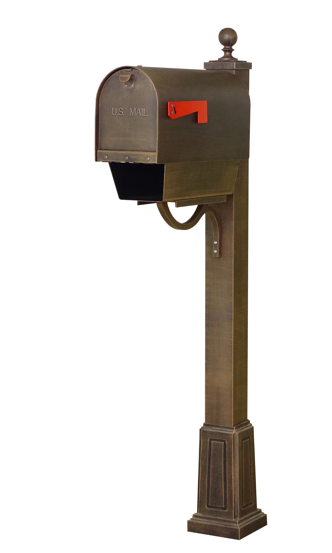 Titan Steel Curbside Mailbox with Newspaper Tube and Springfield Mailbox Post with Base