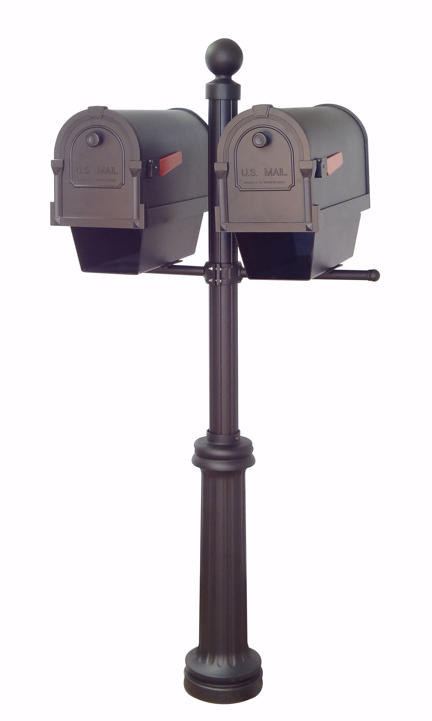Savannah Curbside Mailboxes with Newspaper Tubes and Fresno Double Mount Mailbox Post