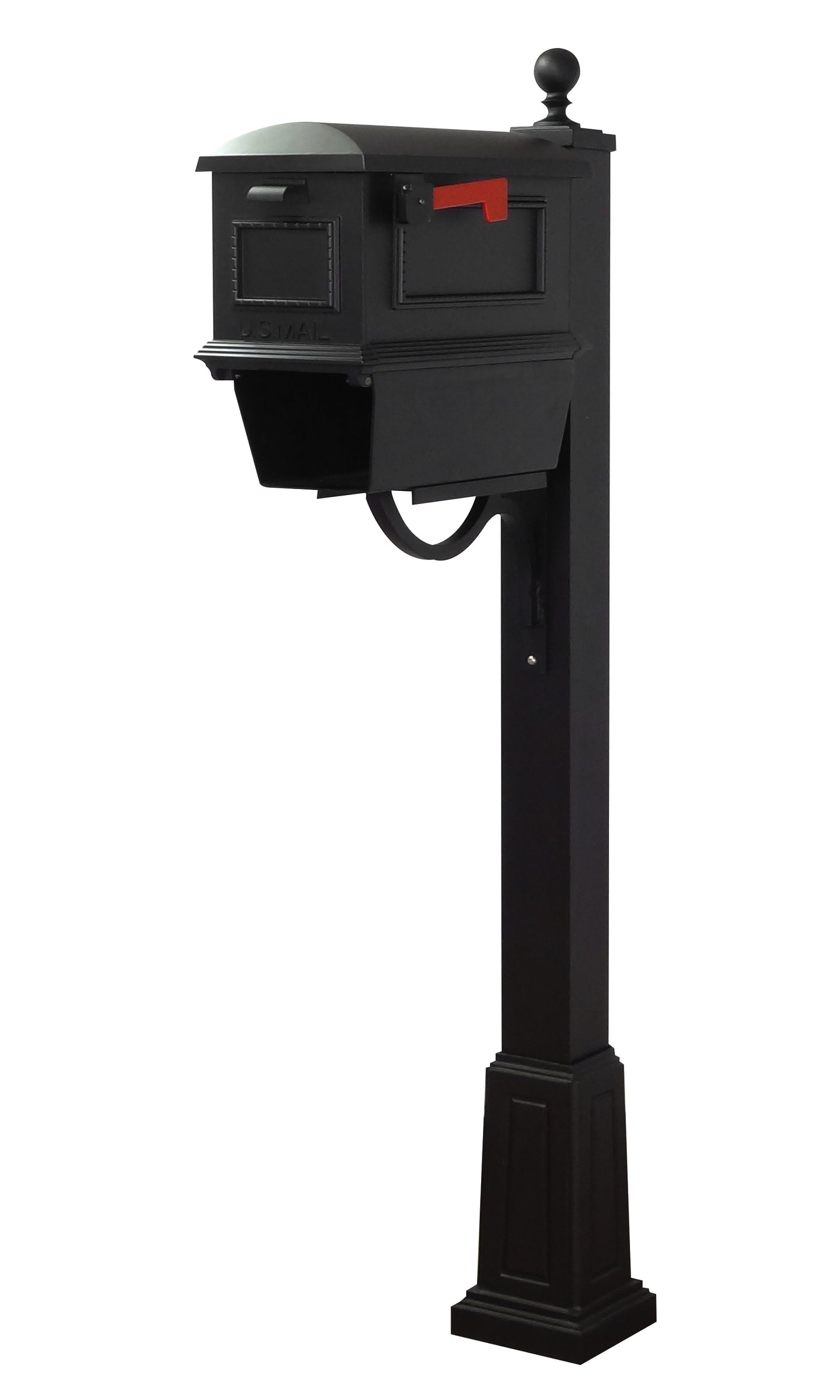 Traditional Curbside Mailbox with Newspaper Tube and Springfield Mailbox Post with Base