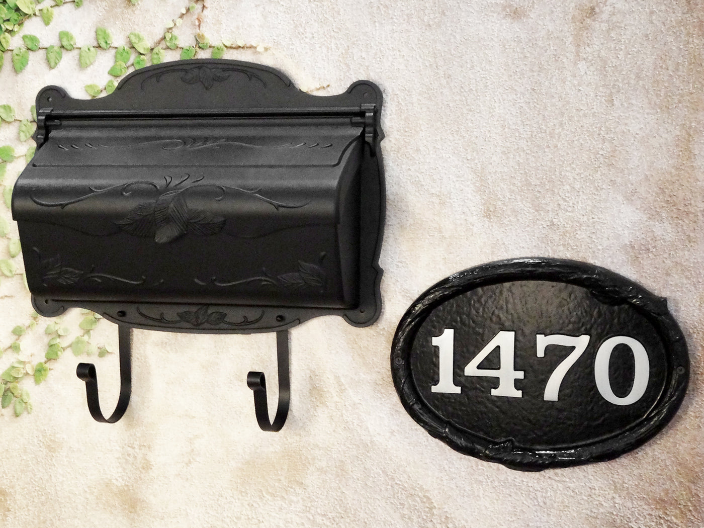 Floral Horizontal Wall Mount Mailbox and Floral Wall Mount Address Plaque - Bold Italic Font