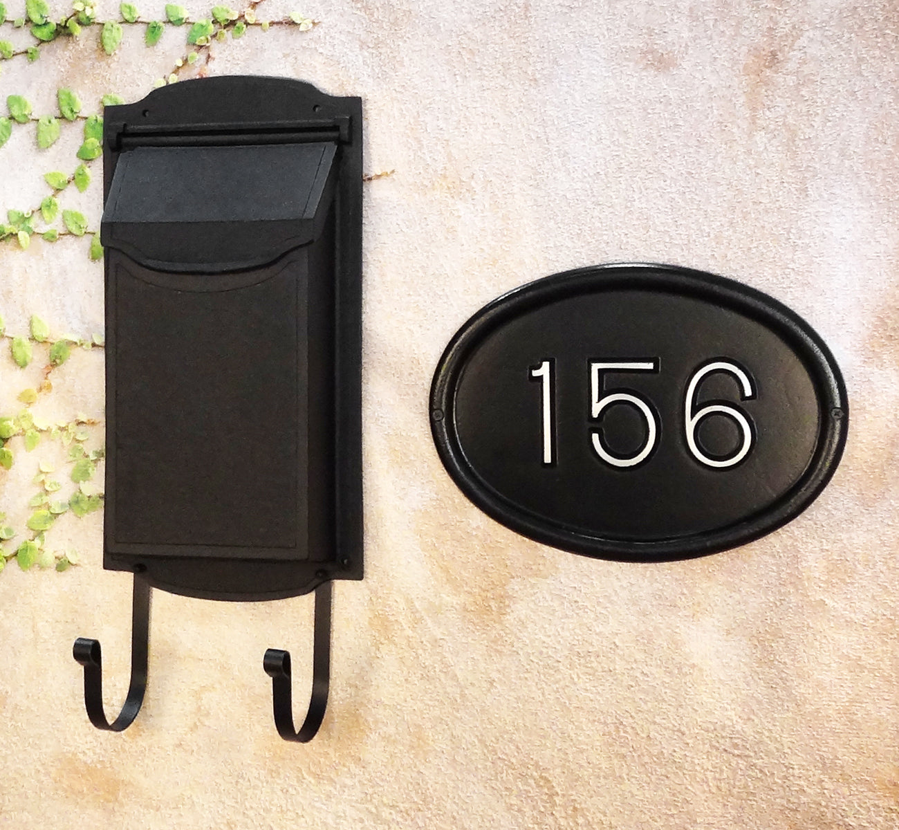 Contemporary Vertical Wall Mount Mailbox and Contemporary Wall Mount Address Plaque - Times Font