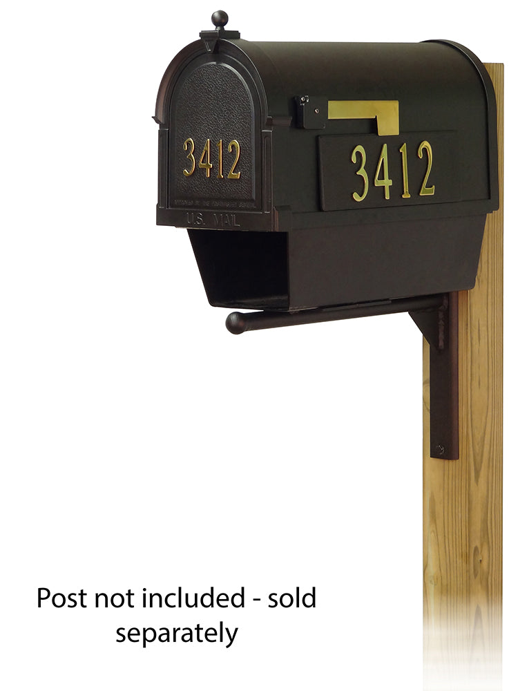 Berkshire Curbside Mailbox with Front and Side Address Numbers, Newspaper tube and Ashley front single mailbox mounting bracket
