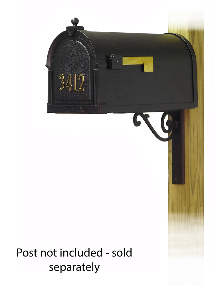 Berkshire Curbside Mailbox with  Front Address Numbers and Baldwin front single mailbox mounting bracket