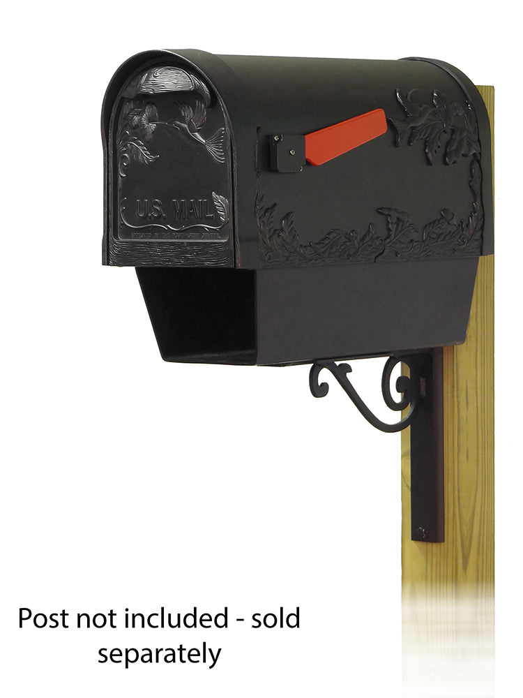 Hummingbird Curbside Mailbox with Newspaper tube and Baldwin front single mailbox mounting bracket