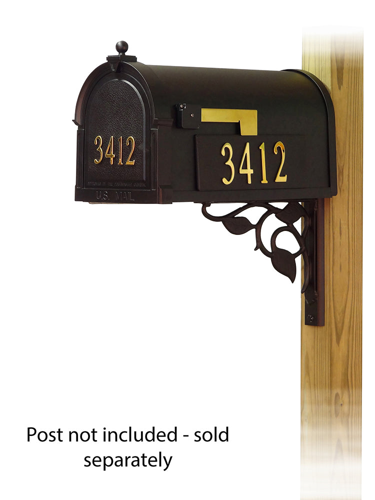 Berkshire Curbside Mailbox with Front and Side Address Numbers and Floral front single mailbox mounting bracket