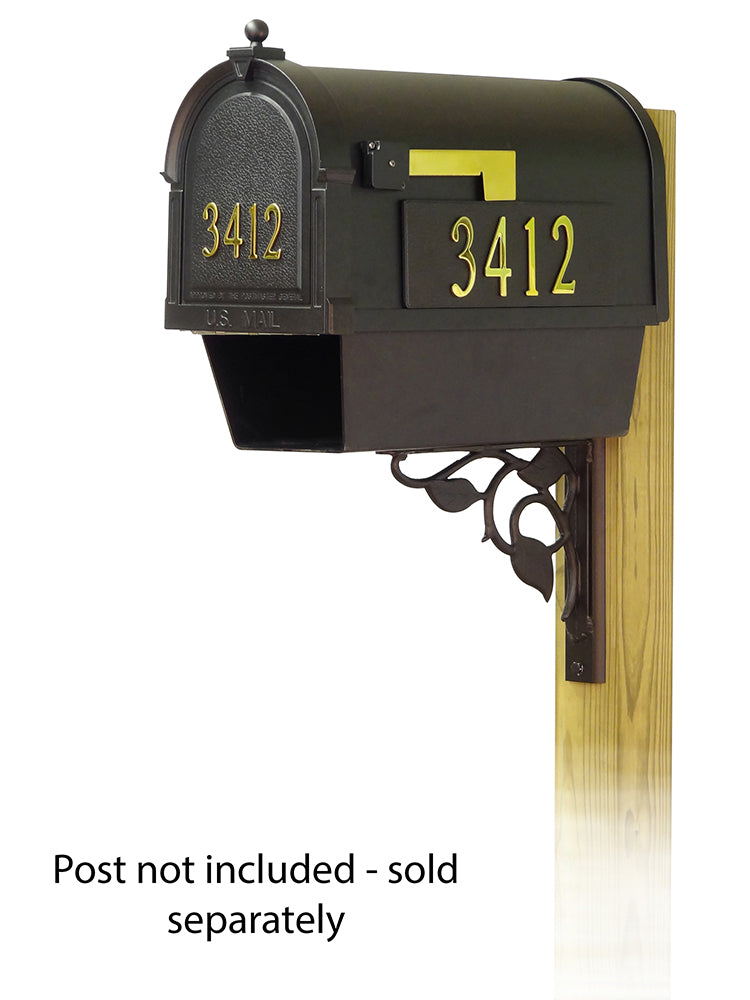 Berkshire Curbside Mailbox with Front and Side Address Numbers, Newspaper tube and Floral front single mailbox mounting bracket