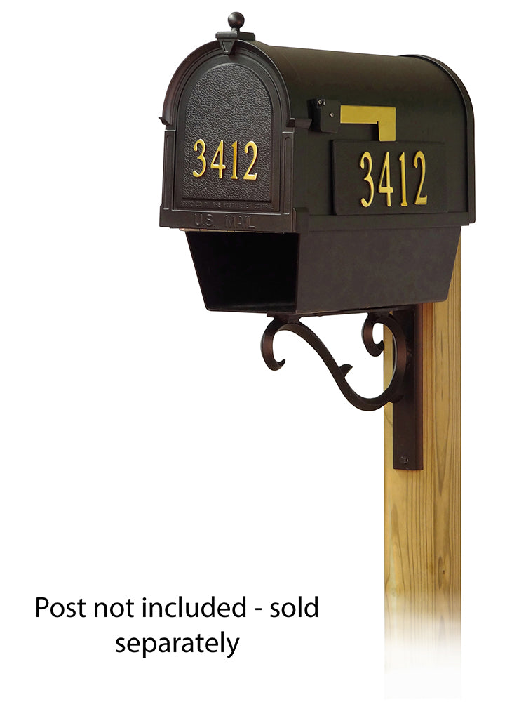 Berkshire Curbside Mailbox with Front and Side Address Numbers, Newspaper tube and Sorrento front single mailbox mounting bracket