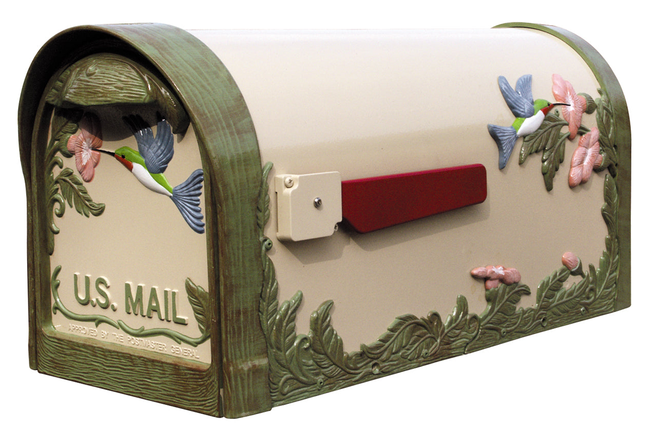 SCB-1005-NAT Hummingbird Curbside Mailbox Decorative Aluminum Bird Mailbox with Natural Hand Painted Finish